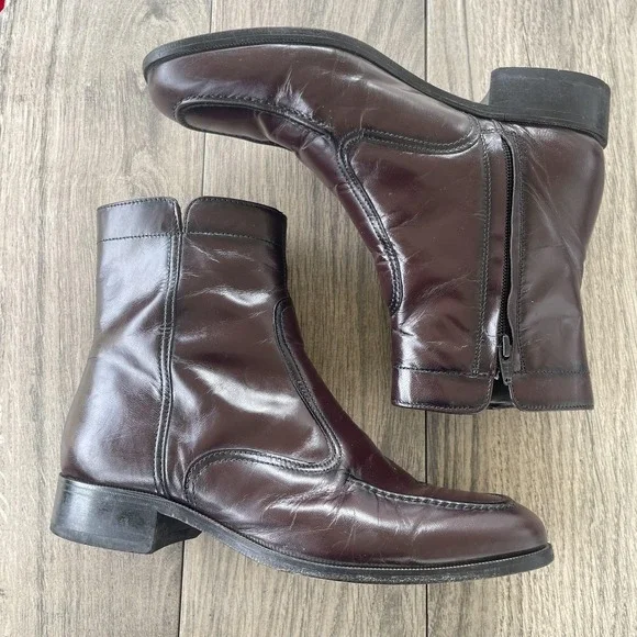 Florsheim Essex Boots Men 8D Red Leather Dress Ankle Side Zip Moc Toe 17074 18 - Picture 13 of 13